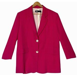 New Zara Raspberry Pink 2 Button Pockets Oversized Blazer Jacket